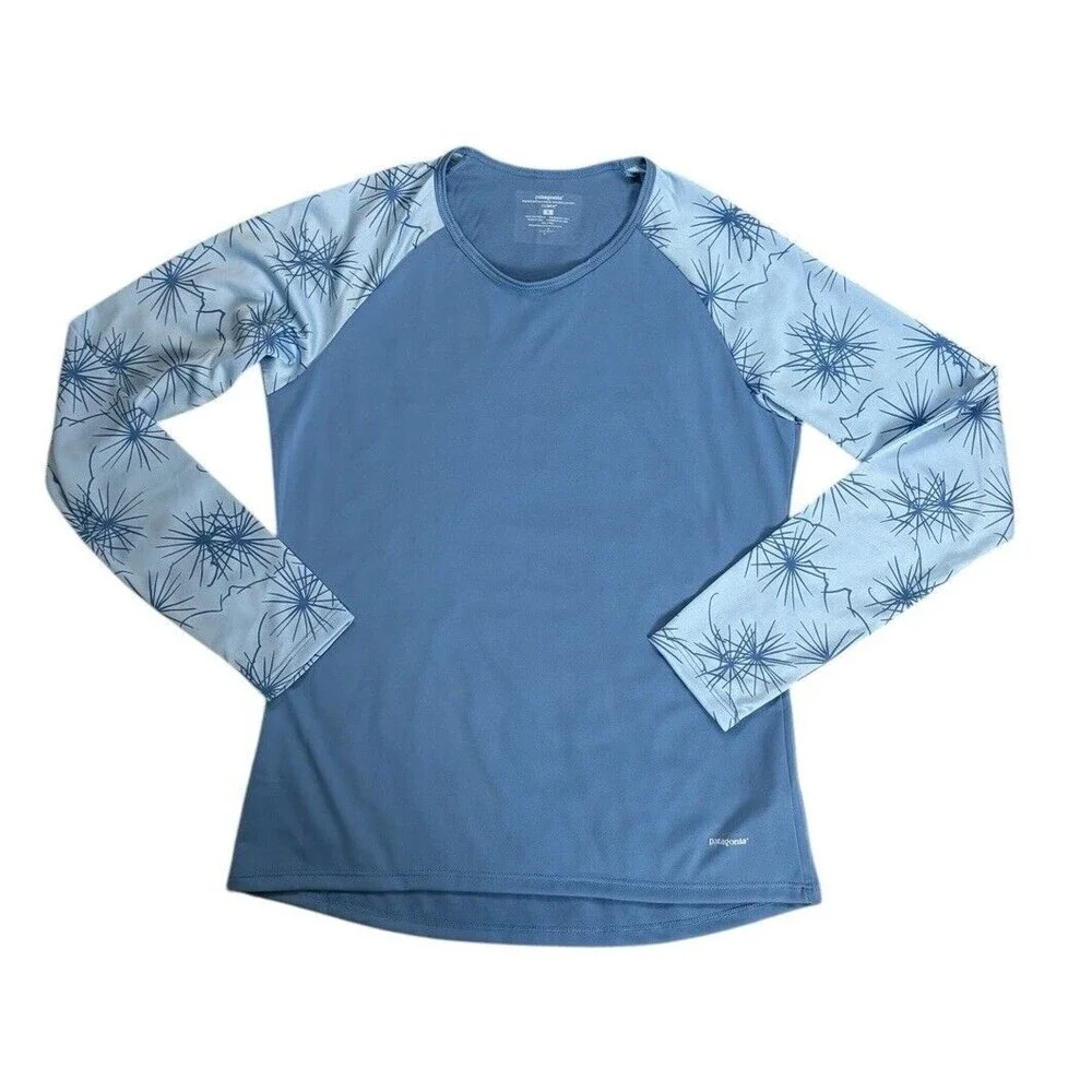 Patagonia Performance Base Layer Capilene Women's S Blue Geometric Long Sleeve